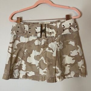 Y2K ARIZONA JEANS Tan Camo Belted 100% Cotton Micro Mini Skirt